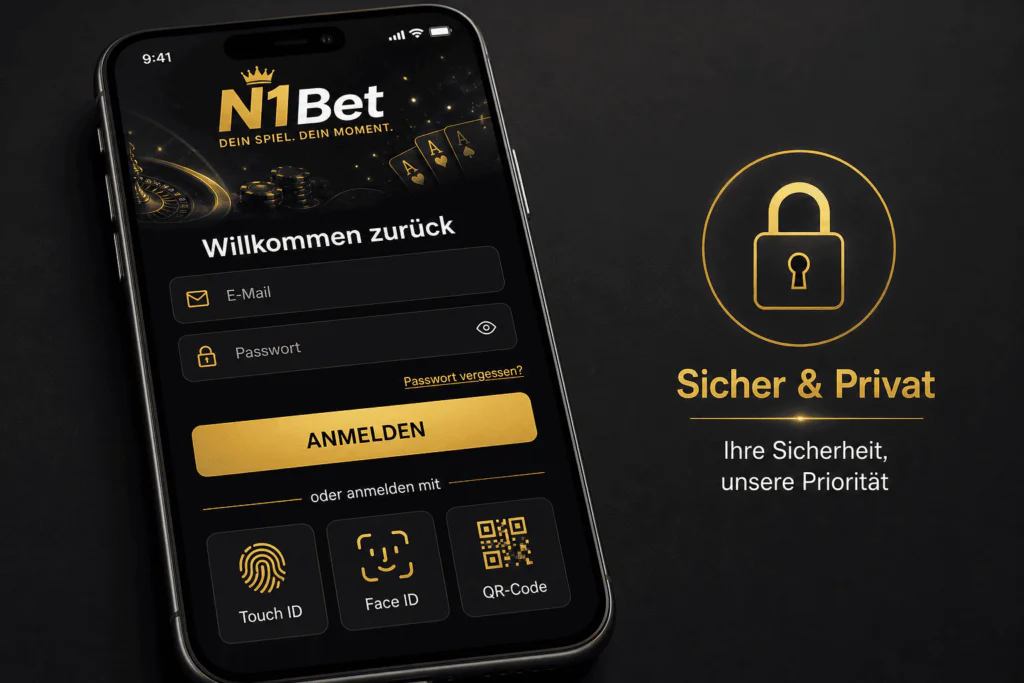 Mobiler Anmeldebildschirm der N1Bet-App mit biometrischen Authentifizierungsfunktionen - n1bets-ch.com