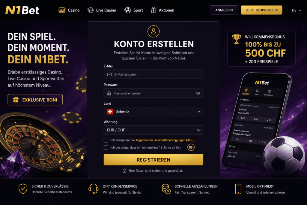 Offizielle N1Bet-Registrierungsoberfläche zum Erstellen eines neuen Benutzerkontos - n1bets-ch.com